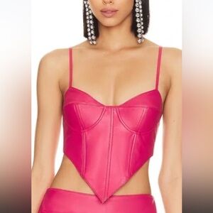 NBD Hot Pink Leather Margarita Corset Strappy Bustier Top Size Small